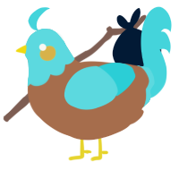A brown and aqua chicken with a head pattern