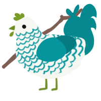 A white and teal chicken with a lace pattern