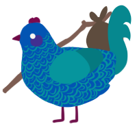 A ultramarine and teal chicken with a double-lace pattern