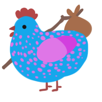 A sky and orchid chicken with a speckle pattern