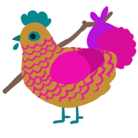 A gold and fuchsia chicken with a lace pattern
