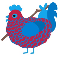 A crimson and sapphire chicken with a lace pattern