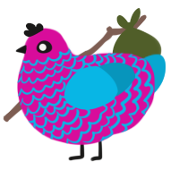 printer ink, a fuchsia and cerulean chicken with a lace pattern