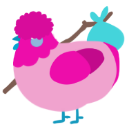A pink and fuchsia chicken with a head pattern