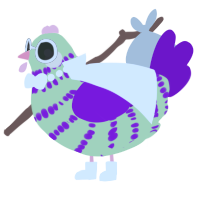 A gluppy and violet chicken with a bar pattern