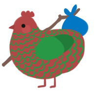 A red and viridian chicken with a lace pattern