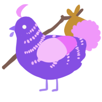 A blurple and lavender chicken with a half-bar pattern