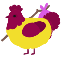 A yellow and maroon chicken with a head pattern