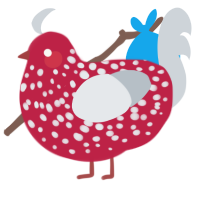 A crimson and mist chicken with a speckle pattern
