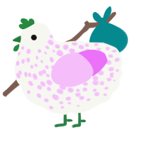 A white and lavender chicken with a speckle pattern