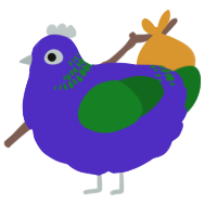 A indigo and leaf chicken with a neck-band pattern