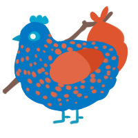 A sapphire and vermilion chicken with a speckle pattern