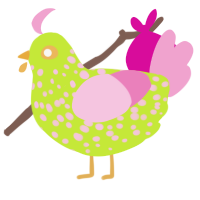 Frühling, a lime and pink chicken with a speckle pattern