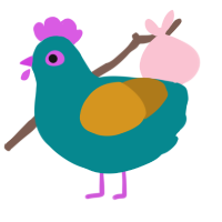 A teal and ochre chicken