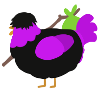 A black and amethyst chicken with a head pattern