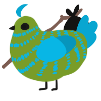 A chartreuse and cerulean chicken with a bar pattern