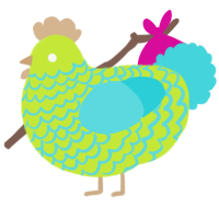 A lime and aqua chicken with a lace pattern