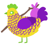 A yellow and violet chicken with a lace pattern