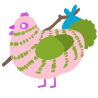 A rose and chartreuse chicken with a bar pattern
