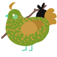 A chartreuse and gold chicken with a speckle pattern