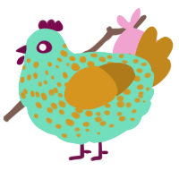 A mint and ochre chicken with a speckle pattern