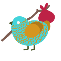 A aqua and ochre chicken with a lace pattern