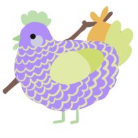 A lilac and lemon chicken with a lace pattern
