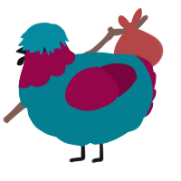 A sea and maroon chicken with a head pattern