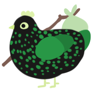 A sable and viridian chicken with a speckle pattern