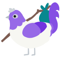 A white and blurple chicken with a head pattern