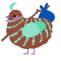 A russet and mint chicken with a bar pattern