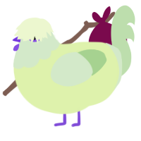 A apple and gluppy chicken with a head pattern