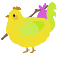 A yellow and lime chicken with a half-bar pattern