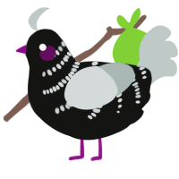 A black and silver chicken with a half-bar pattern
