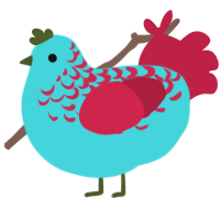 smellier, a aqua and crimson chicken with a half-lace pattern