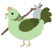 Mamepiyo, a gluppy and olive chicken with a neck-speckle pattern