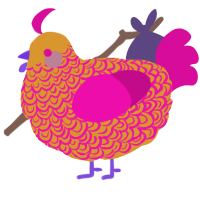 A orange and fuchsia chicken with a double-lace pattern
