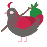 A grey and crimson chicken with a half-lace pattern