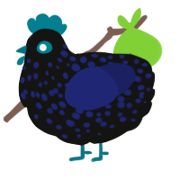 A black and navy chicken with a speckle pattern