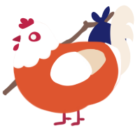 A vermilion and cream chicken with a head pattern