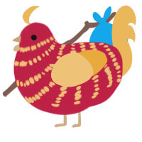 A crimson and honey chicken with a bar pattern