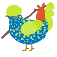 A sapphire and lime chicken with a speckle pattern