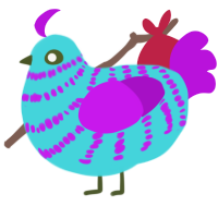 A aqua and amethyst chicken with a bar pattern