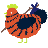 A vermilion and tumblr chicken with a bar pattern