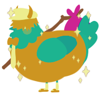 A gold and sky chicken with a head pattern