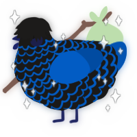 A sable and ultramarine chicken with a lace pattern