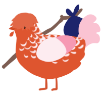 A vermilion and rose chicken with a half-lace pattern