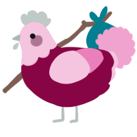 A maroon and pink chicken with a head pattern