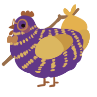 A indigo and gold chicken with a bar pattern