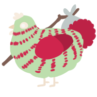 A gluppy and crimson chicken with a bar pattern